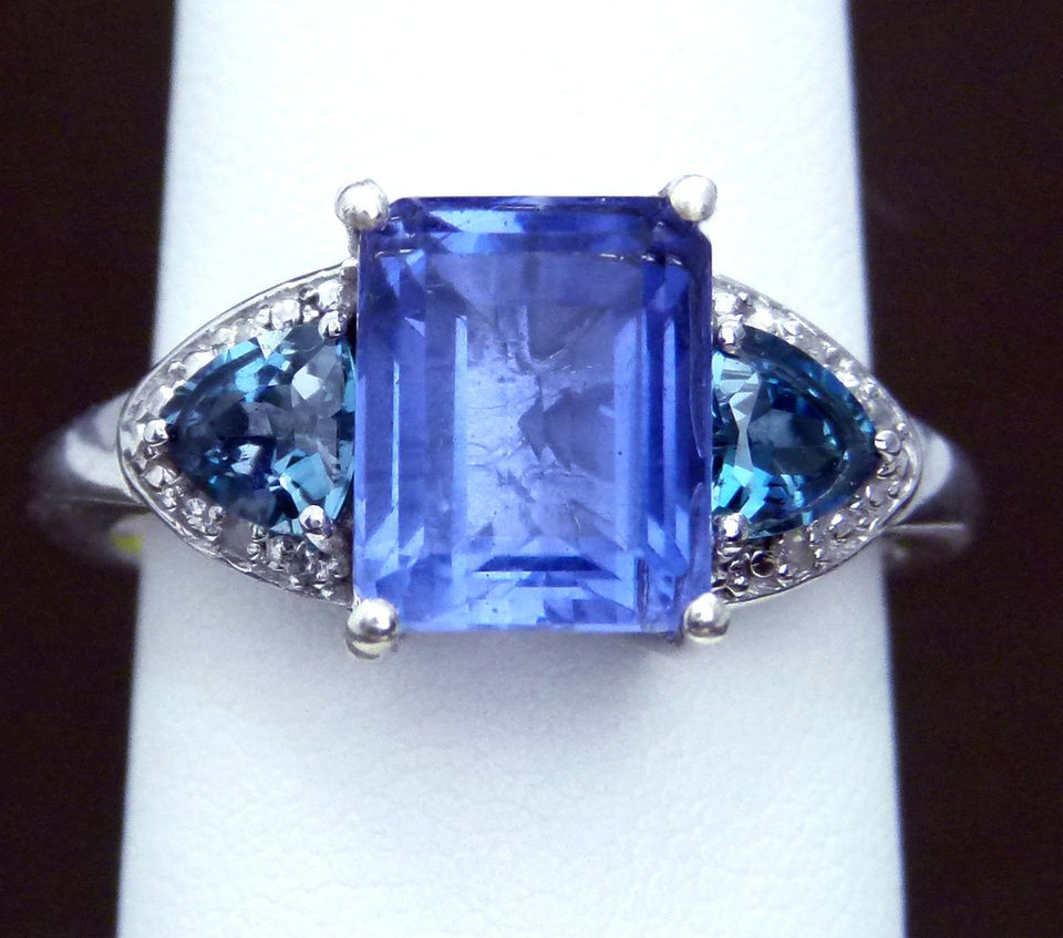 Color Change Fluorite London Blue Topaz Diamond Ring Platinum / 925 