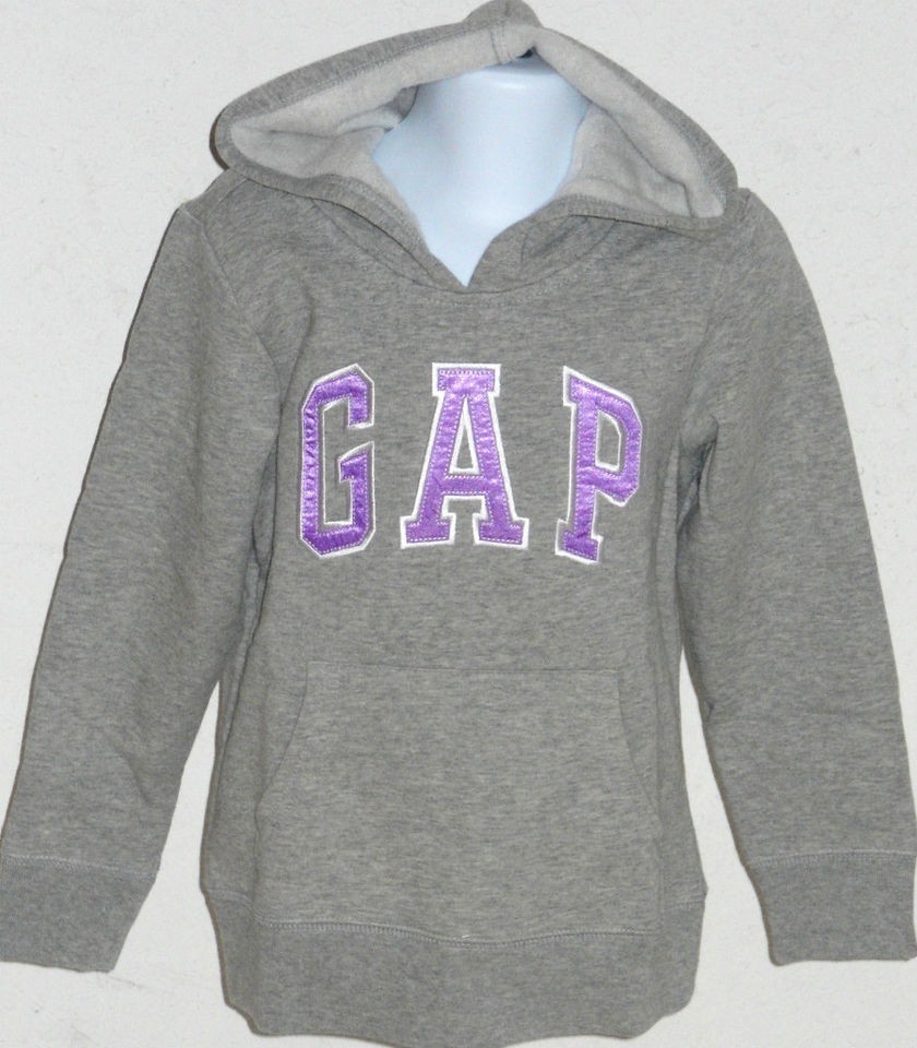 GAP KIDS Girls Gray Purple Satin Logo Hoodie Sweatshirt Sizes XS XL