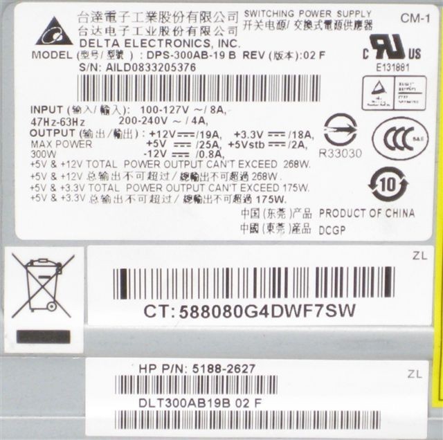 Delta Electronics DPS 300AB 19 B P/N 5188 2627