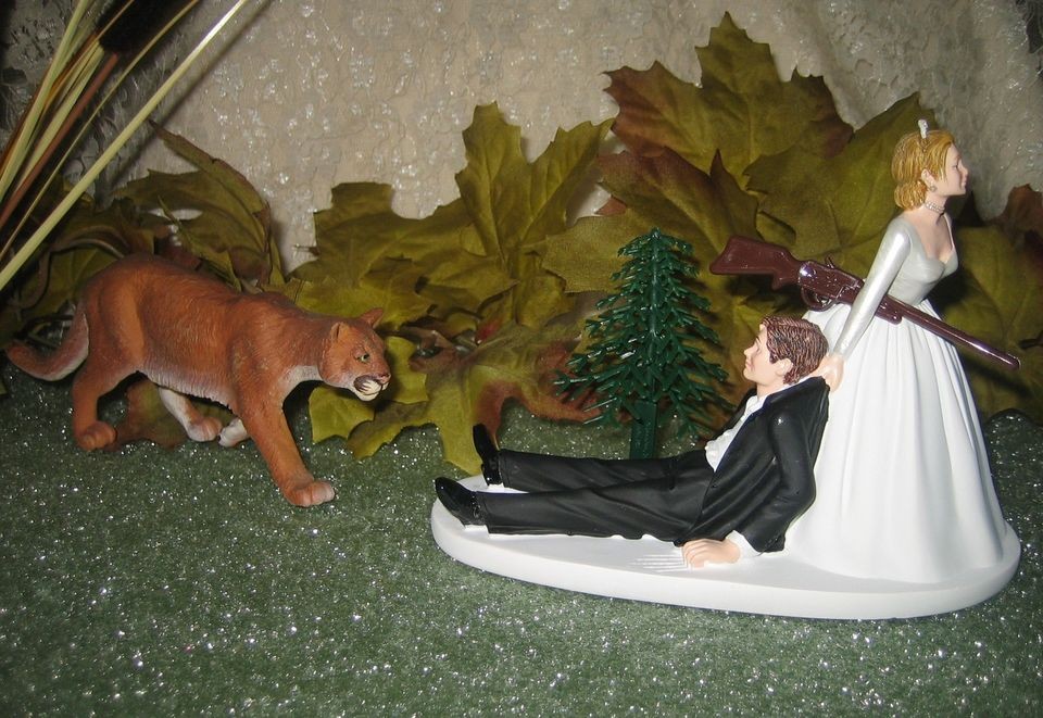 MOUNTAIN LION PANTHER FUNNY WEDDING HUNTER HUNTING CAKE TOPPER