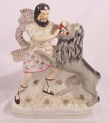 RARE LARGE EARLY STAFFORDSHIRE FIGURE SAMSON & LION c1860s