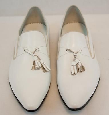 New Encore by Fiesso Mens Dress Shoes White with Tassels, Leather 