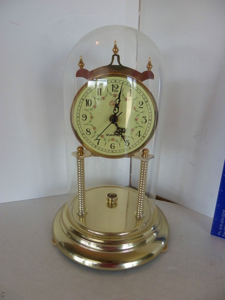 ELGIN VINTAGE QUARTZ ANNIVERSARY MANTEL CLOCK, Glass Dome, MADE IN 