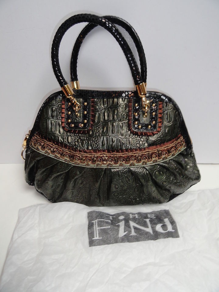 The FIND Dark Green Croc/Alligator Embossed Purse w/Sequin Trim