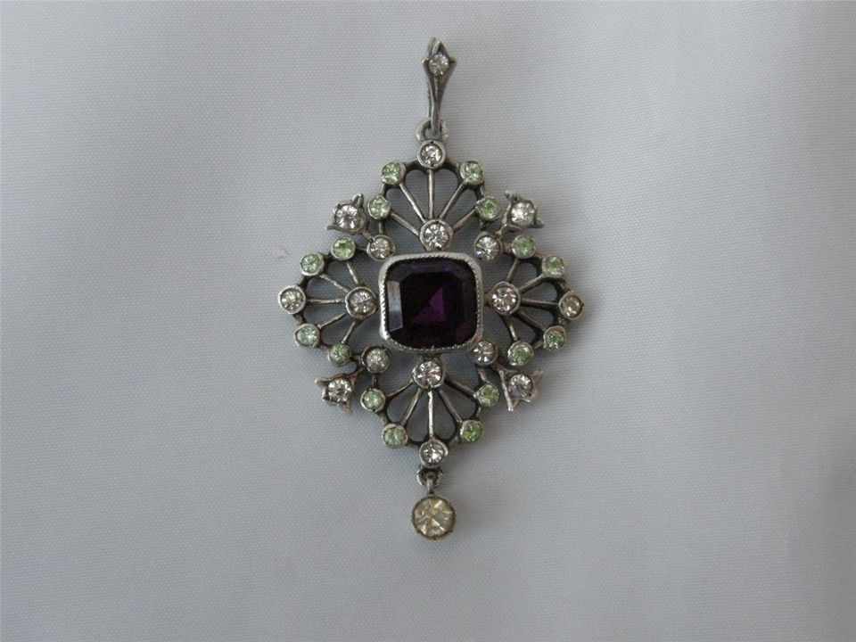 FINEST Antique SILVER Diamond Paste Lavaliere SUFFRAGETTE Colours 