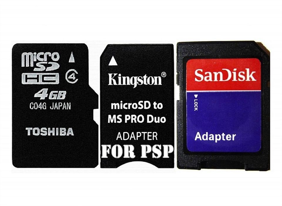 4GB Toshiba Micro SD + Micro SD to Duo Adapter For Sony PSP E1000 1000 