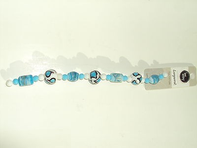 Bead Landing, Lampwork, 7 in, Blue, White, Black and Gray