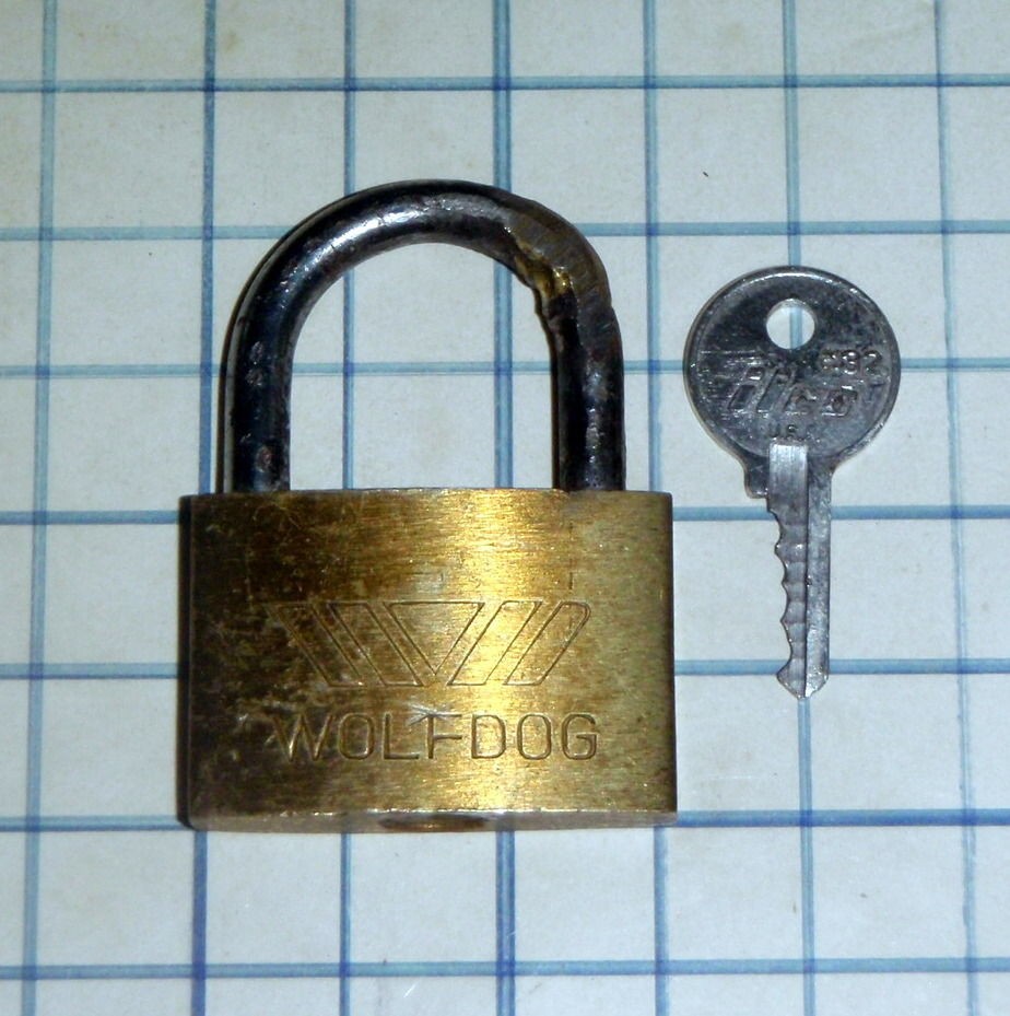   Brass Wolfdog Padlock & Flat Skeleton key steel Shackle Lock Antique