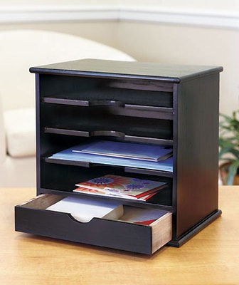 OFFICE / HOME 4 SLOT MAIL ORGANIZER DESK WOOD LETTER DRAWER STORAGE 