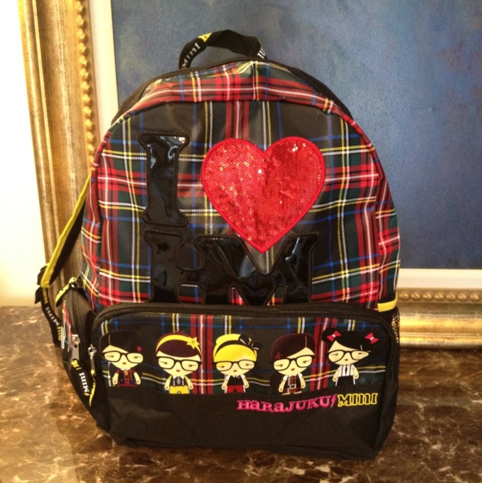 NWT Harajuku lovers mini nerds rule Heart And Plaid backpack diaper 