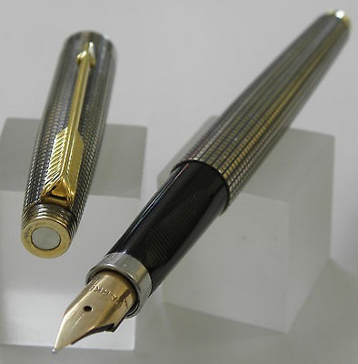 Parker 75 Sterling Vermeil Cap&Barrel FP 14k Nib.65.Crosshatch USA as 