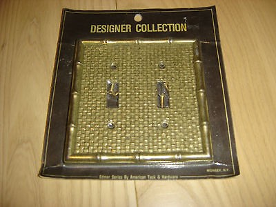 ANTIQUE METAL WITH BASKET WEAVE DESIGN DOUBLE LIGHT SWITCH PLATE 