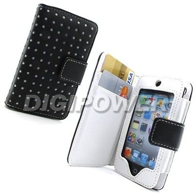   LEATHER POLKA WALLET CASE COVER FOR APPLE IPOD TOUCH 4G 4TH GENERATION