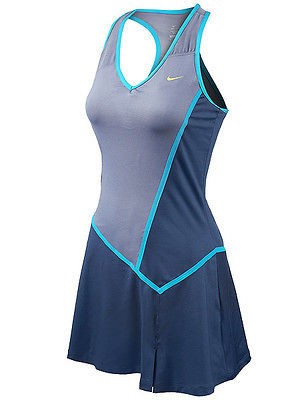 NWT$110 NIKE SHARAPOVA RIVAL KNIT TENNIS DRESS DUSK BLUE MESH BRA 