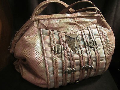 Vintage SHARIF Multi Colored Snakeskin & Canvas Egyptian Motif Handbag