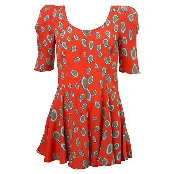 BARBARA HULANICKI Coral Leopard Spot Skater Tea Dress Topshop 60s Vtg 