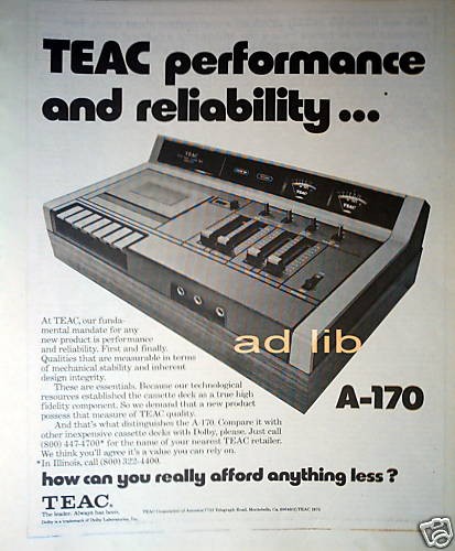 TEAC   A 170 CASSETTE PLAYER, AD 1975