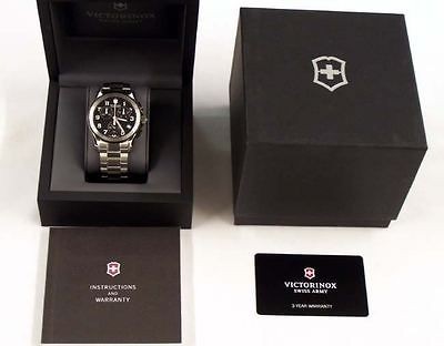 Victorinox Swiss Army Watch Chronograph Classic Black Steel 241403 NEW 