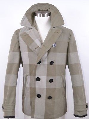 NWT BURBERRY BRIT MENS $795 COTTON KHAKI NOVA CHECK MILITARY COAT 