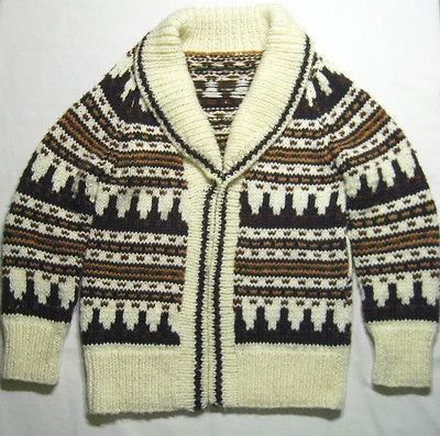 Vtg BIG LEBOWSKI Cowichan Mens Womens Knit Roll Collar Cardigan 