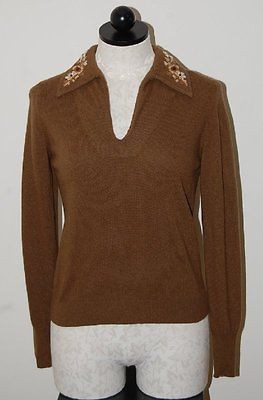   of Peebles Scotland Made 100% Cashmere Brown V neck Sweater S