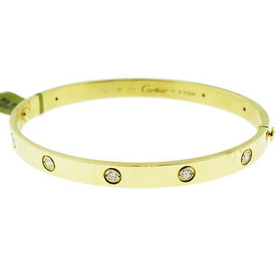 Pre Owned Cartier Love Bangle Bracelet Yellow Gold Rare 9 Diamond 