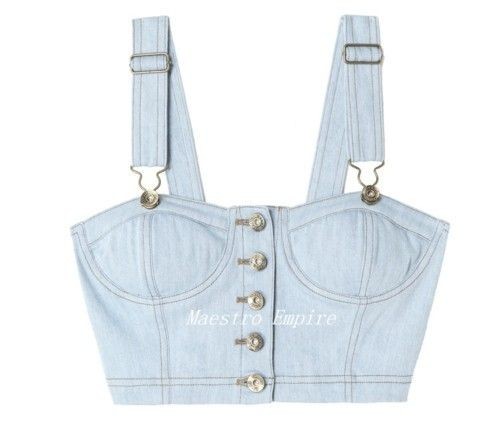   Grunge Rockabilly Festival Crop Emo Denim Jean Retro Bralet Top