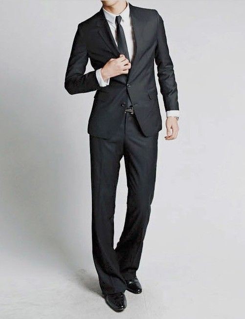 Black Mens fashion Casual Business Two Botton Slim fit Suit Wedding 