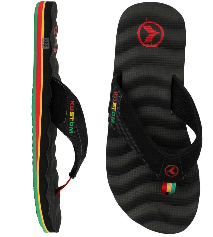 Kustom Hummer Rebound Flip Flops Sandals   Black Rasta    