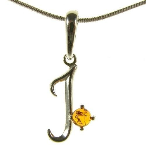   AMBER STERLING SILVER 925 ALPHABET LETTER J PENDANT NECKLACE JEWELLERY