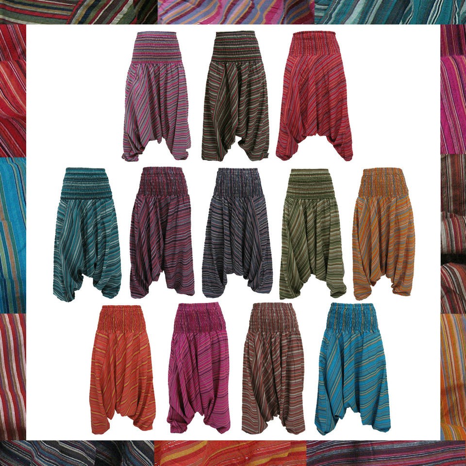   Hippy Boho Genie Ali Baba Aladdin Harem Stripey Cotton Pants Trousers