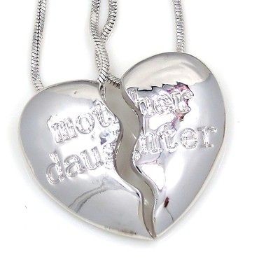   Daughter Heart Silvertone 2 Pendants Charms 2 Necklaces Mom Ship USA