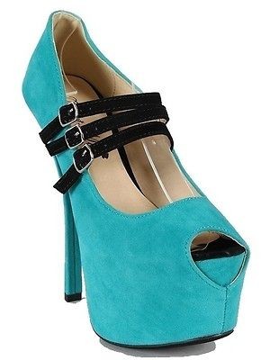 MUSTARD/TEAL Strappy Peep toe Platform Pump High Heel Shoe