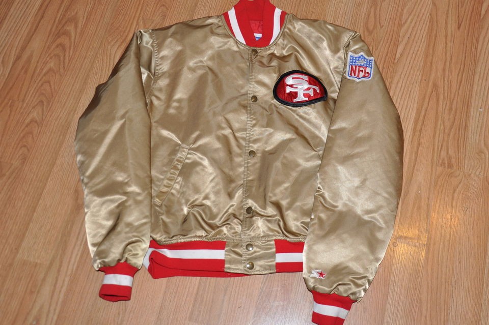   80s NFL SAN FRANCISCO 49ERS GOLD PATCH LETTER STARTER SATIN JACKET L