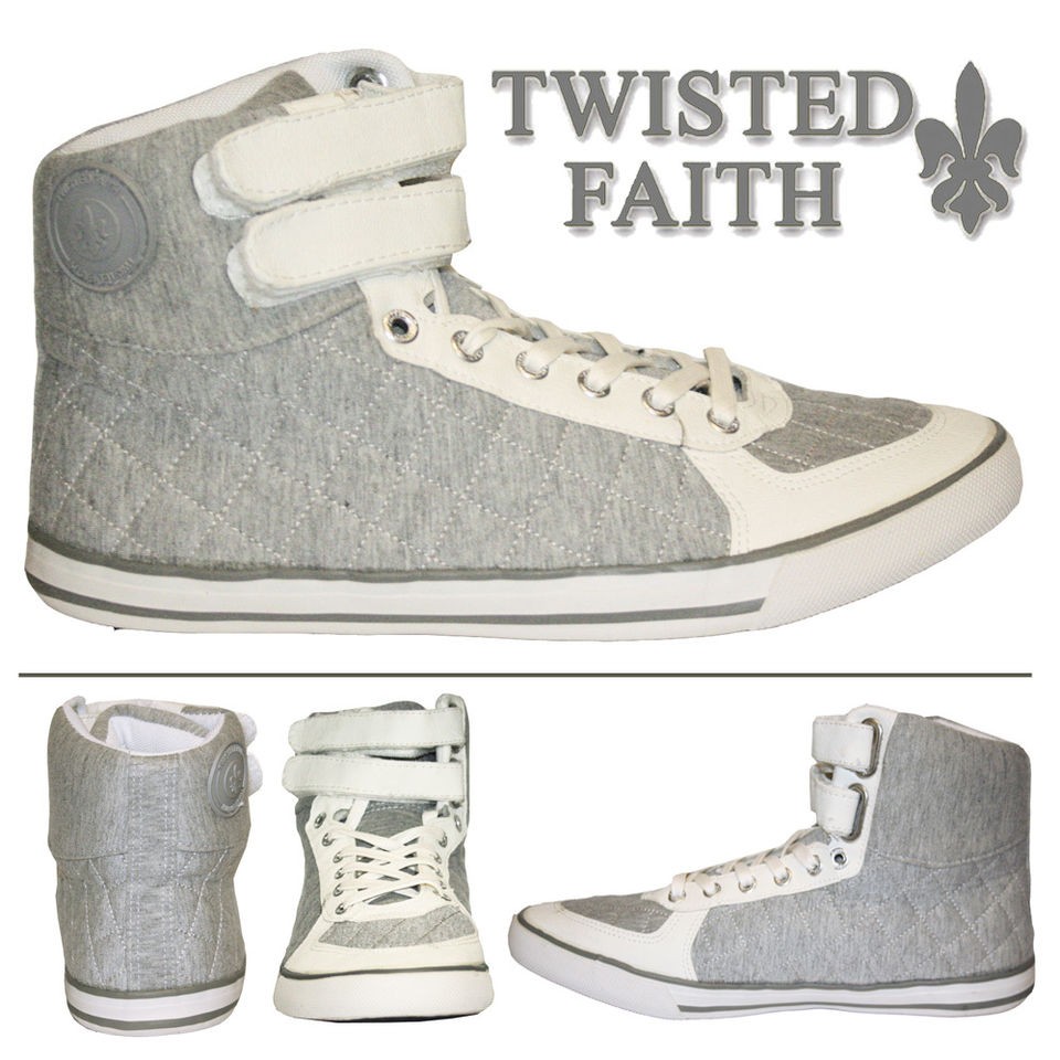   FAITH HIGH TOP HI PUMPS GREY WHITE PLIMSOLLS CANVAS DESIGNER SHOES