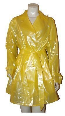   Clear Yellow PVC Raincoat Trench Coat Mac Rainwear M Vinyl Plastic
