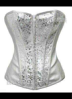 Lovely Lingerie Silver Spandex Zip Up Bustier Corset Top S XL
