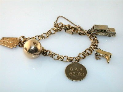 ANTIQUE Vintage GOLD FILLED DOUBLE LINK CHARM BRACELET