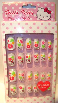 Press On Nails Hello Kitty   SANRIO   White   Hawaiian Flowers 