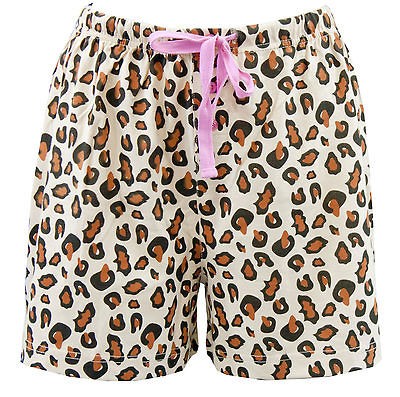 New Leisureland Womens Knits Pajama Boxer Shorts Leopard Print