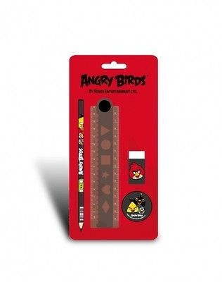 Angry Birds Black Stationery Set Pencil, Eraser, Sharpener & Ruler 
