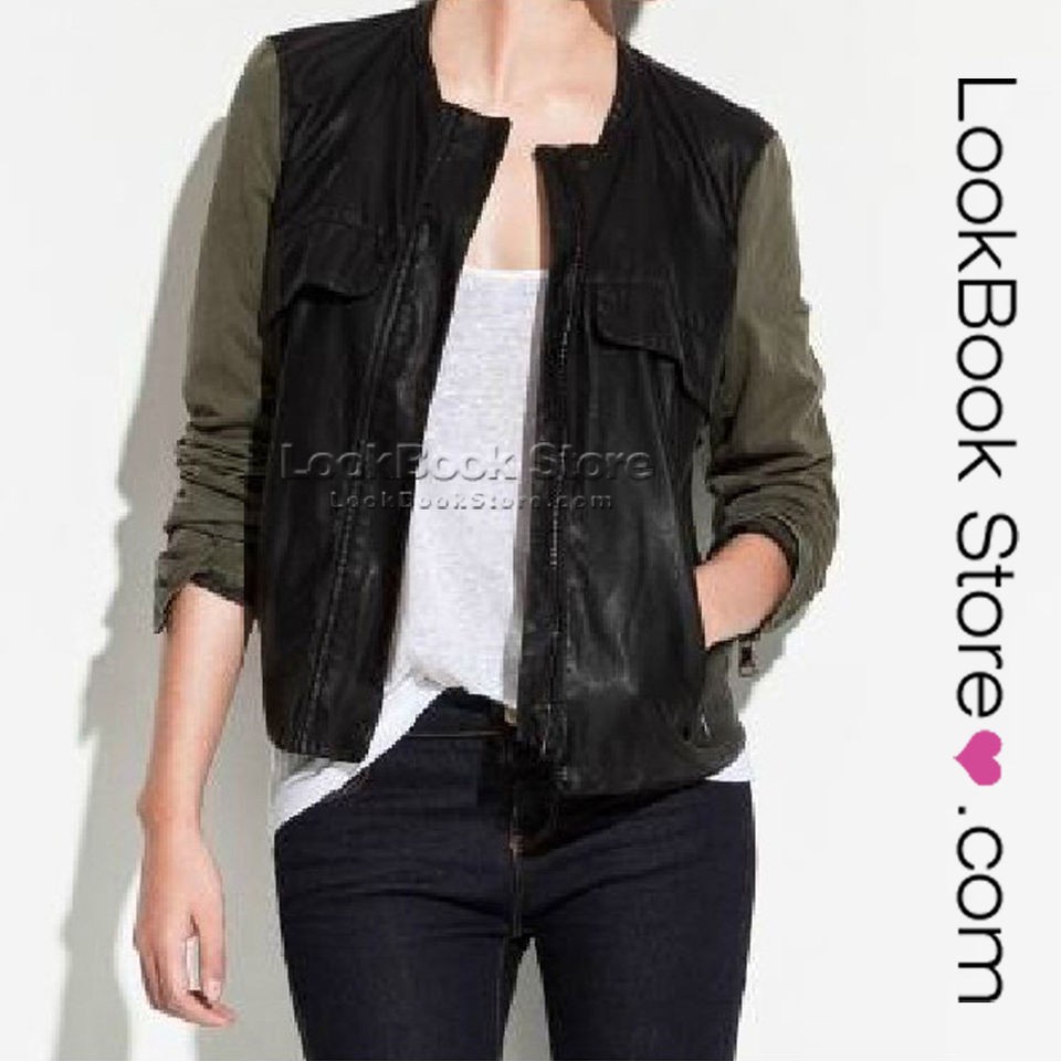 denim jacket leather sleeves in Clothing, 