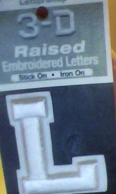 EMBROIDERED WHITE L 3D LETTER IRON ON PATCH APPLIQUE