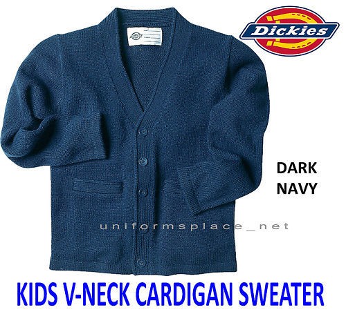 DICKIES KID V NECK CARDIGAN SWEATER SCHOOL UNIFORM NAVY