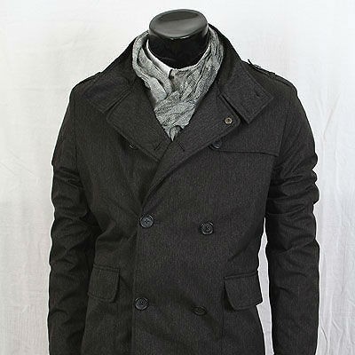 dk Shop Slim Lining Double Breasted Trench PEA Coat Jacket Dark Grey 