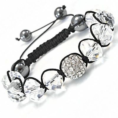 HANDMADE CRYSTAL AND GLASS SHAMBALLA BRACELET clear