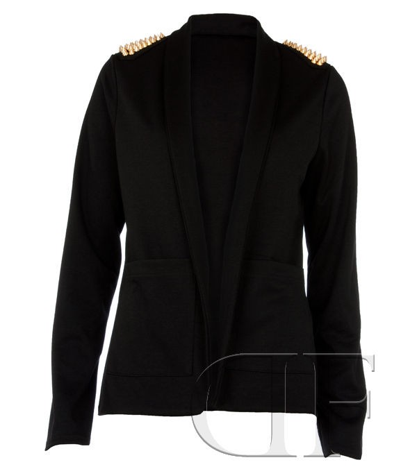   LADIES GOLD SPIKE STUDDED BLAZER TAILORED JACKET BLACK SIZE 8 14