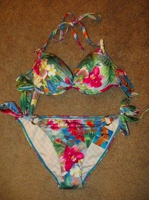   SECRET FLORAL VERY SEXY MALDIVES TWIST TRIANGLE PUSHUP BIKINI S 34B