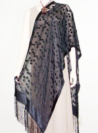 Silk Shawl Scarf Wrap Black Devore Satin Chiffon Maya