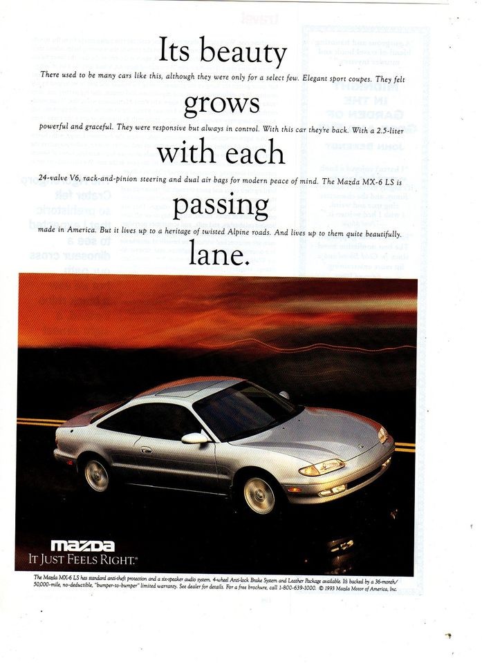 1994 MAZDA MX 6 LS SPORT CAR VINTAGE jl2 PRINT AD